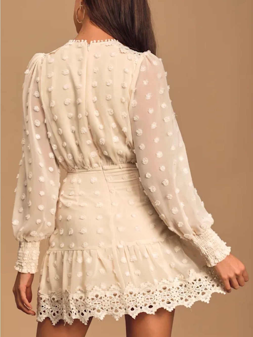 Lulu's Cream Swiss Dot Lace-Trim Mini Dress - Picture 3 of 5